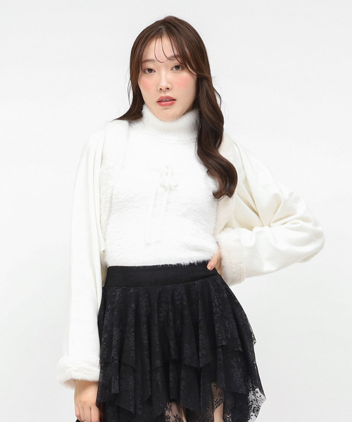 シャギーハイネックファーボレロアンサンブル 詳細画像