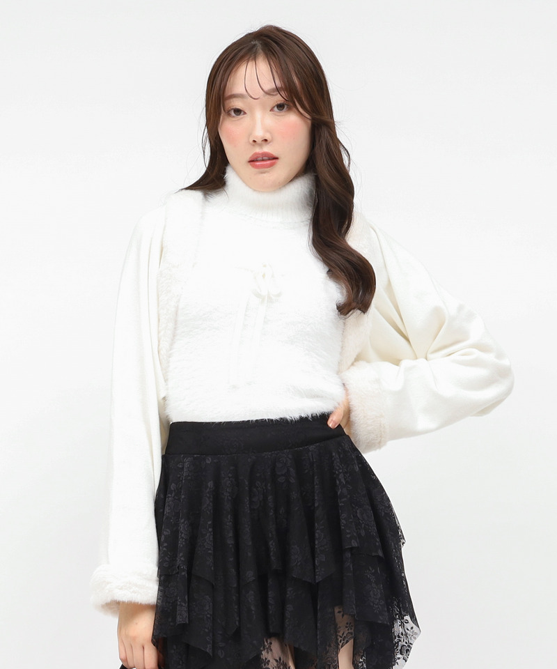 シャギーハイネックファーボレロアンサンブル 詳細画像 オフホワイト 1