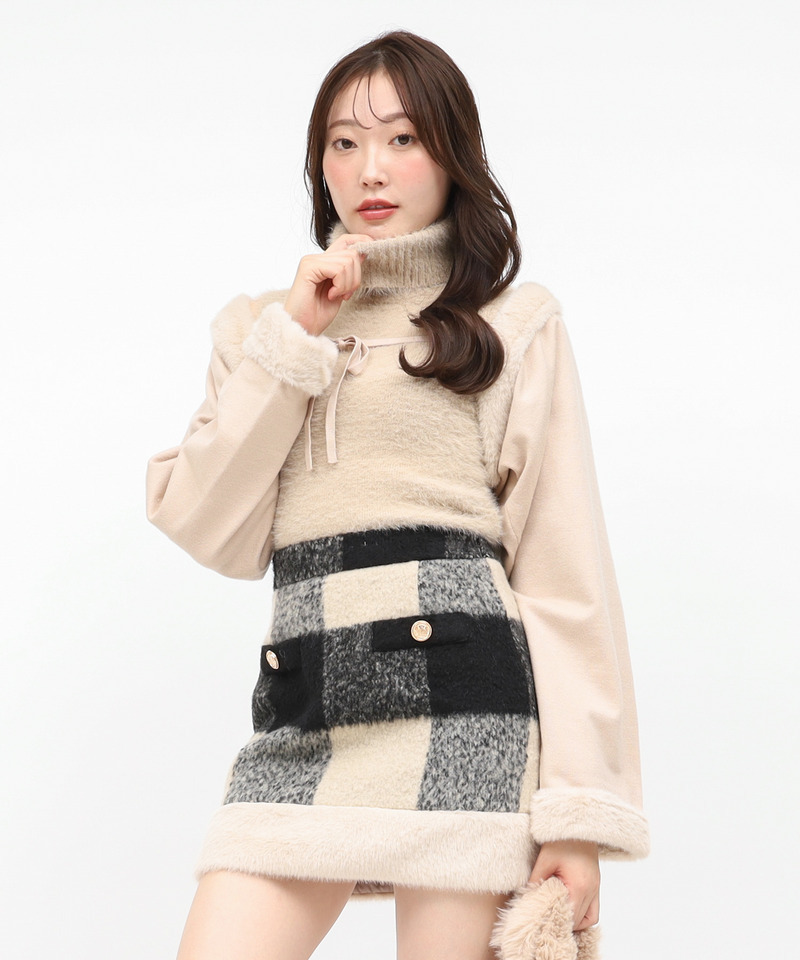 シャギーハイネックファーボレロアンサンブル 詳細画像 ベージュ 1