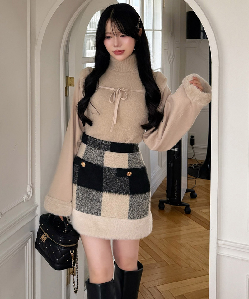 シャギーハイネックファーボレロアンサンブル 詳細画像 ベージュ 2