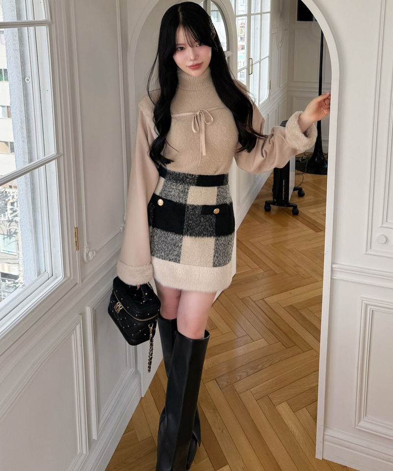 シャギーハイネックファーボレロアンサンブル 詳細画像 ベージュ 3