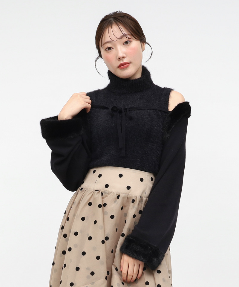 シャギーハイネックファーボレロアンサンブル 詳細画像 ブラック 2