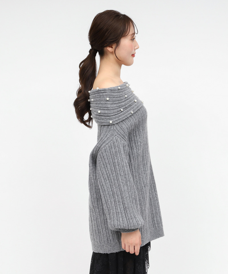 オフショルパールニットチュニック 詳細画像 グレー 3