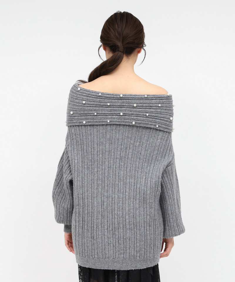 オフショルパールニットチュニック 詳細画像 グレー 4