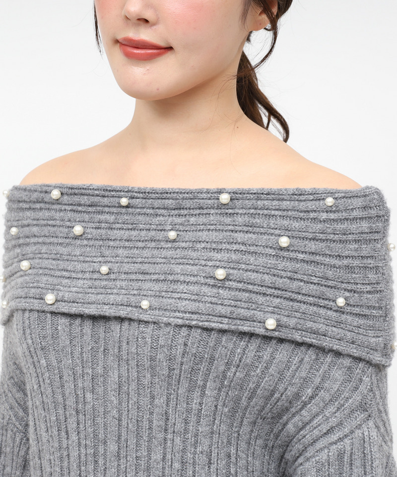オフショルパールニットチュニック 詳細画像 グレー 5