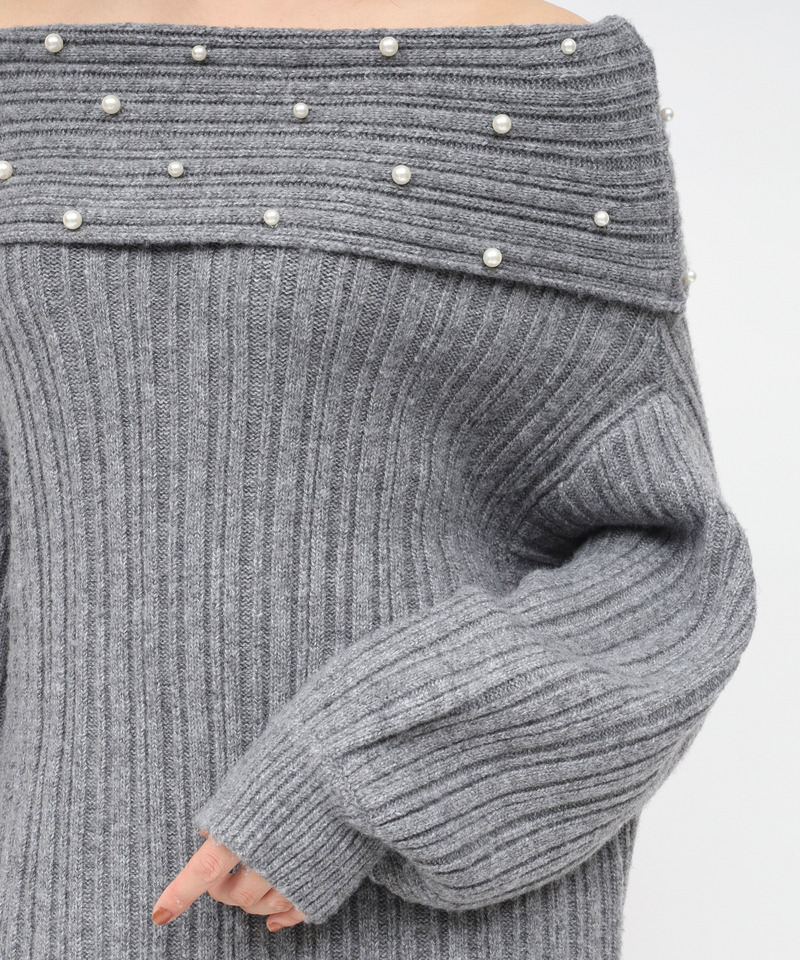 オフショルパールニットチュニック 詳細画像 グレー 6