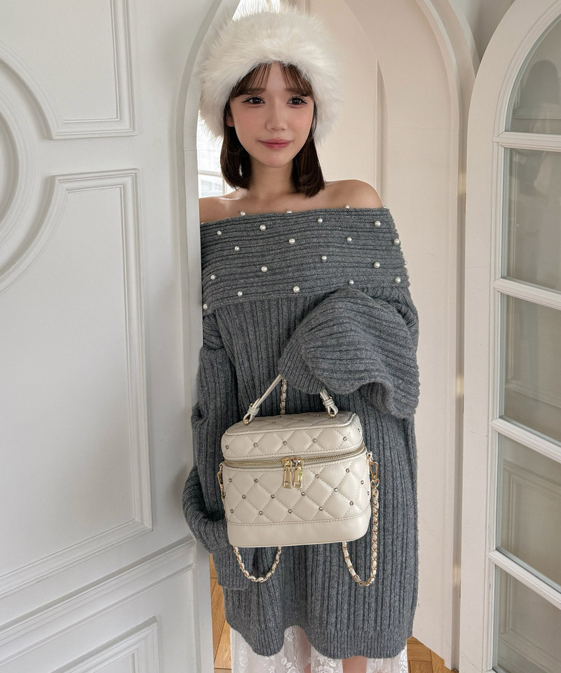 オフショルパールニットチュニック 詳細画像 グレー 9