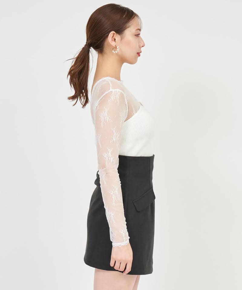 レース切替リブニットトップス 詳細画像 オフホワイト 2