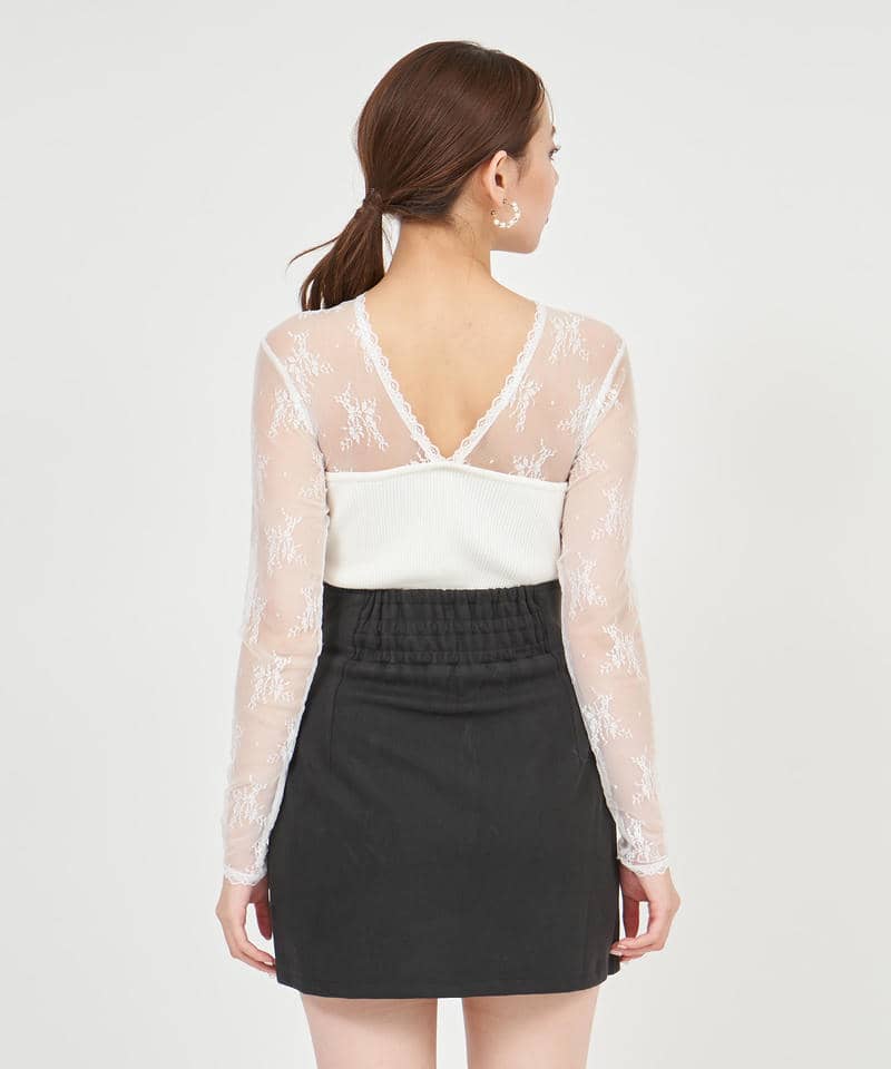 レース切替リブニットトップス 詳細画像 オフホワイト 3