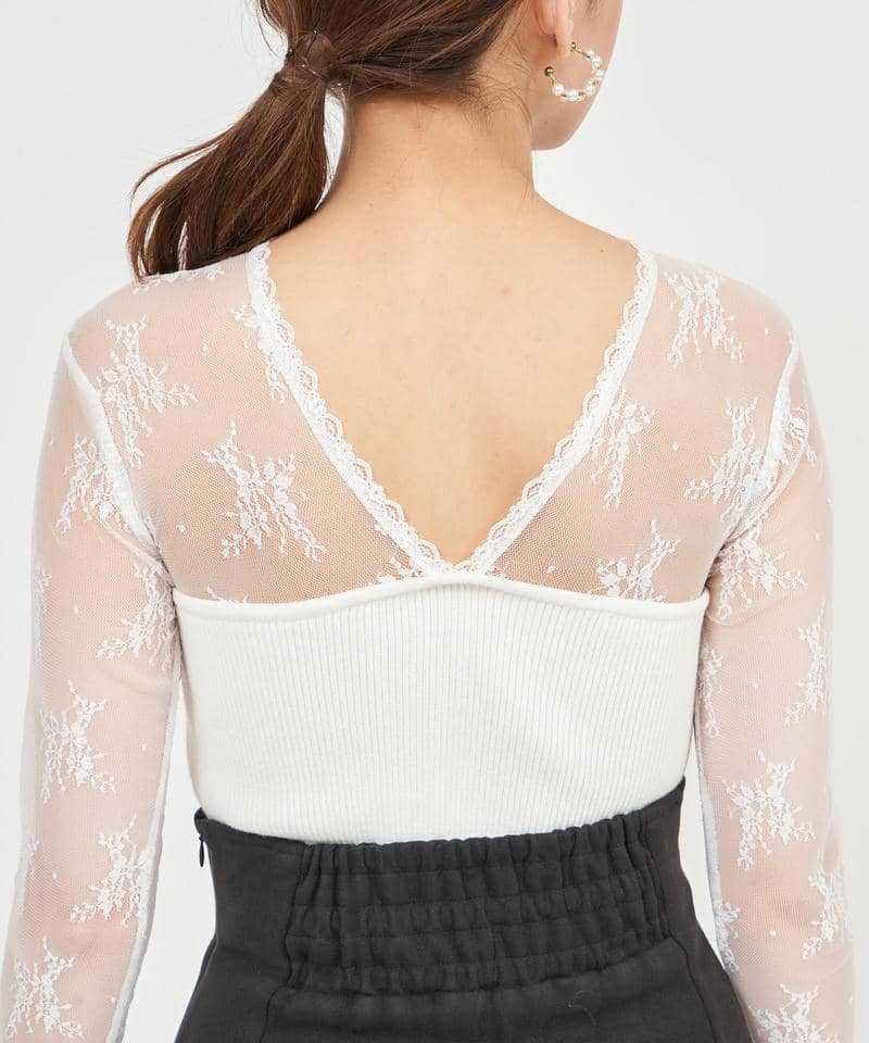 レース切替リブニットトップス 詳細画像 オフホワイト 5