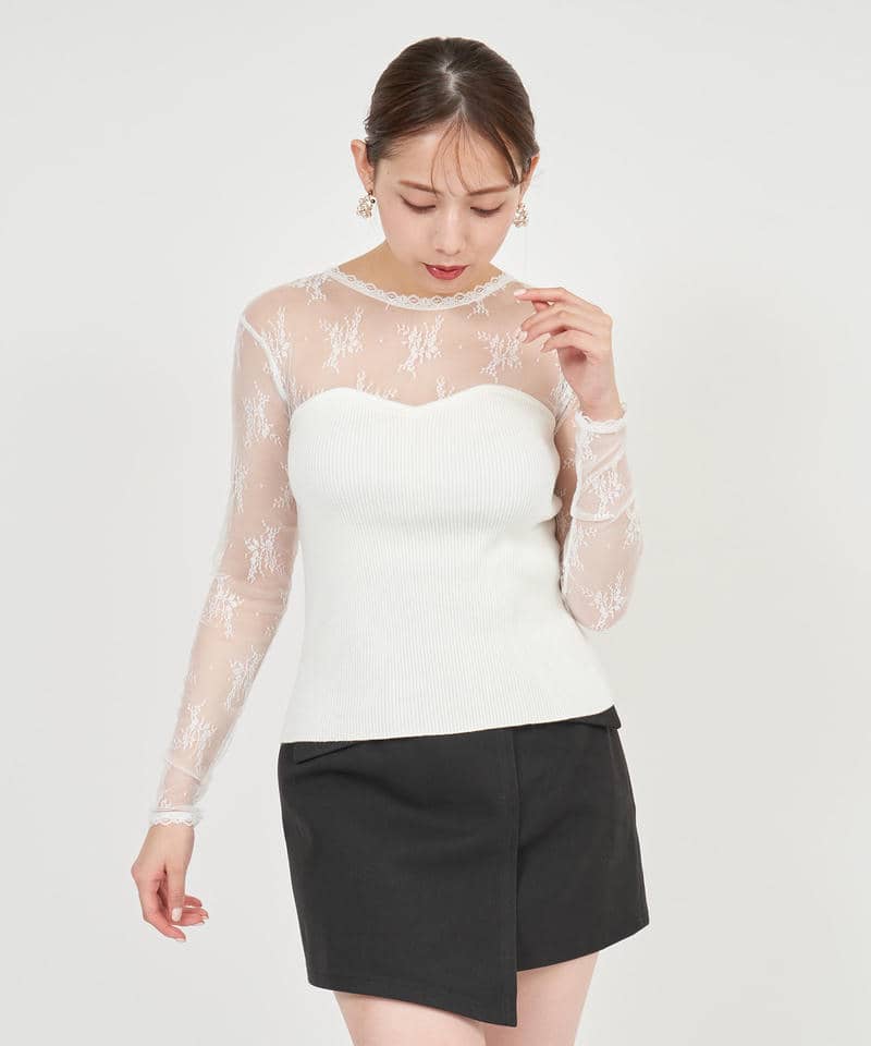 レース切替リブニットトップス 詳細画像 オフホワイト 7