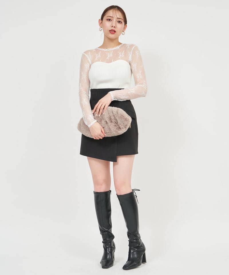 レース切替リブニットトップス 詳細画像 オフホワイト 9