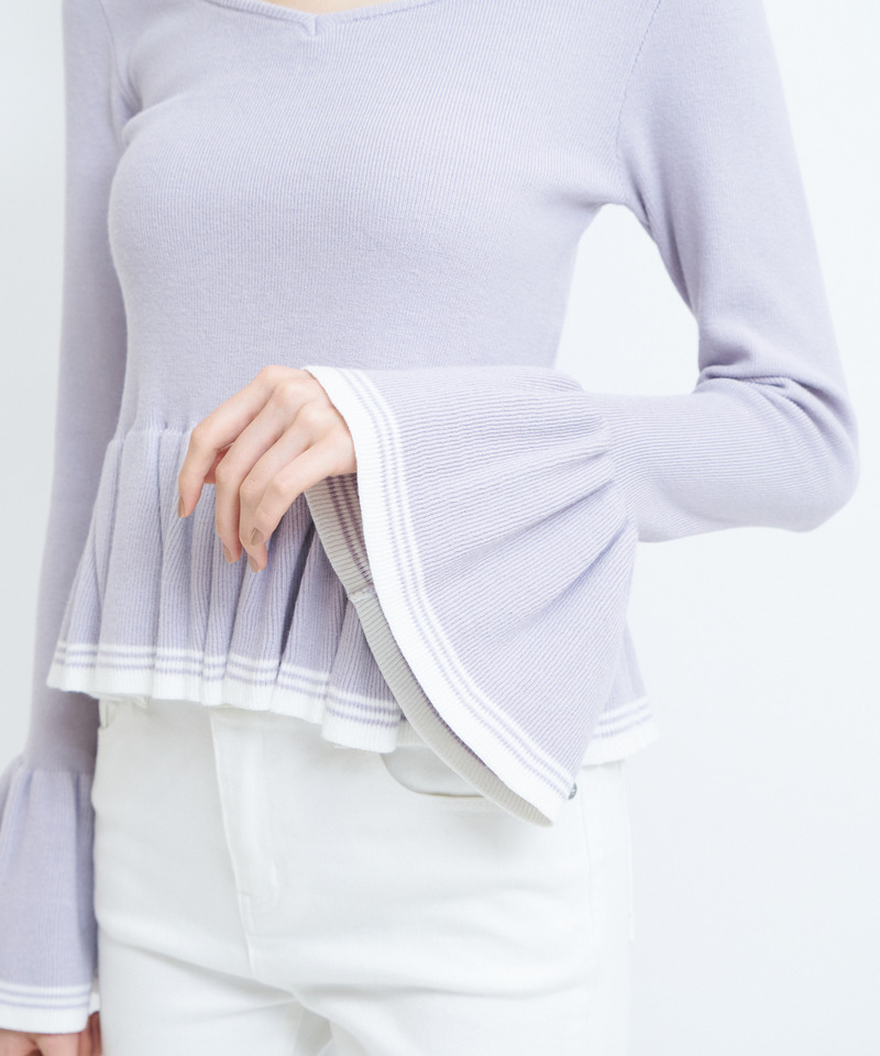 バックレースアップ配色ペプラムニットトップス 詳細画像 ブラック 7
