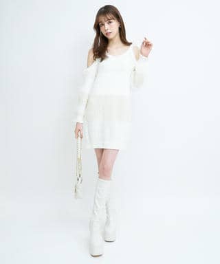 ハイブリット肩開きニットミニワンピース