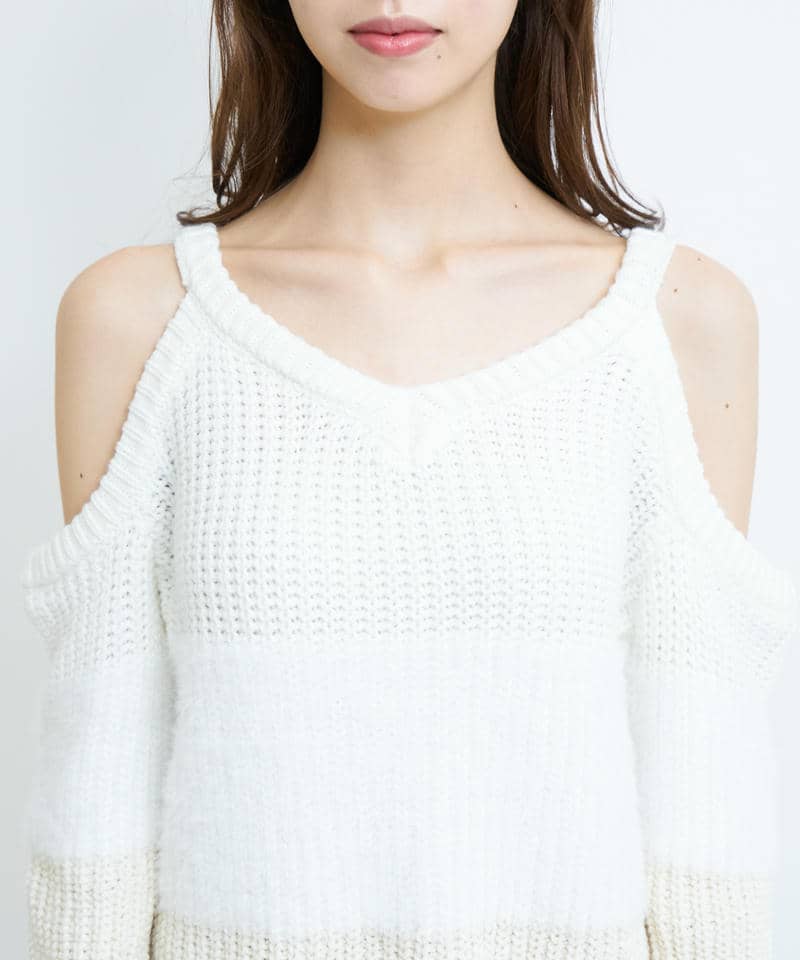 ハイブリット肩開きニットミニワンピース 詳細画像 オフホワイト 4