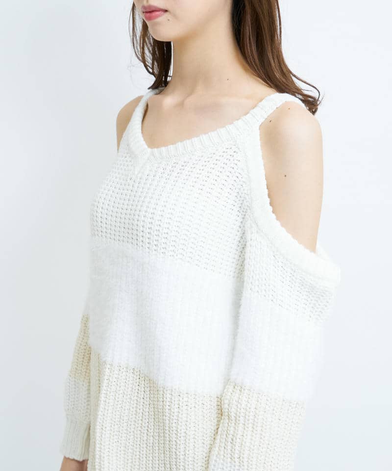 ハイブリット肩開きニットミニワンピース 詳細画像 オフホワイト 5
