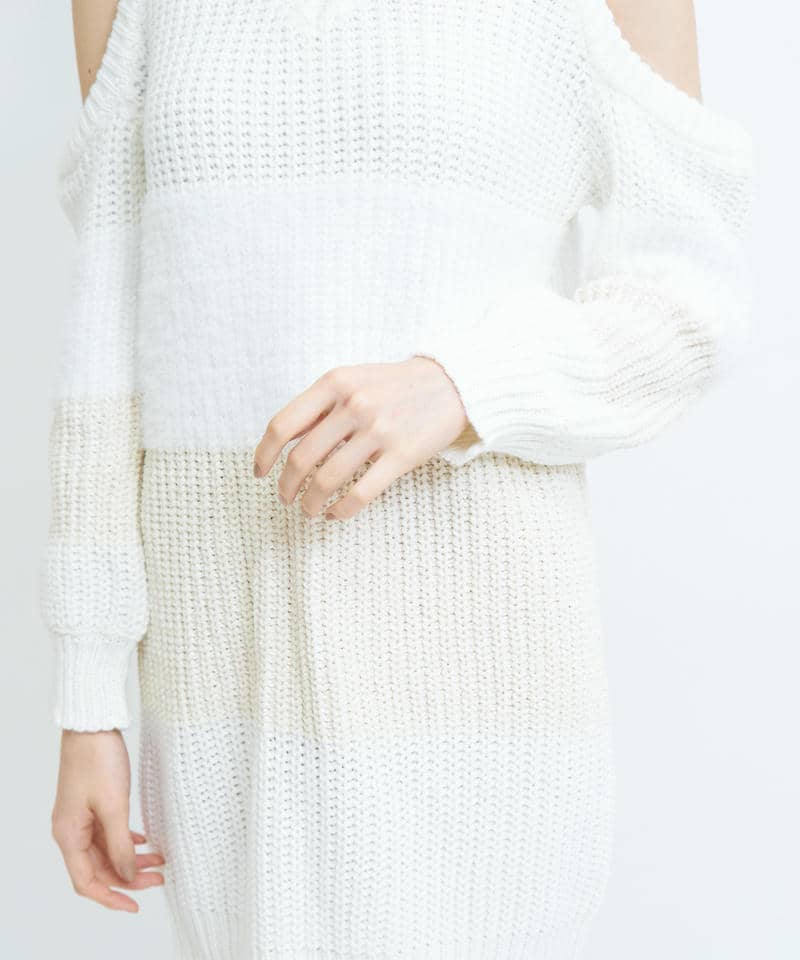 ハイブリット肩開きニットミニワンピース 詳細画像 オフホワイト 6