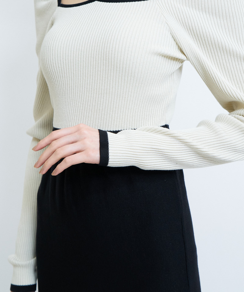 デコルテライン配色ニットマーメイドワンピース 詳細画像 ピンク 5