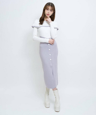 配色オフショルタイトニットワンピース