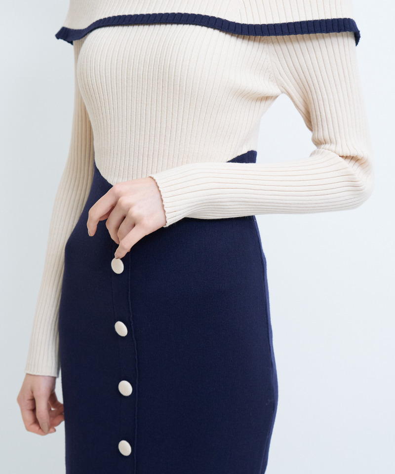 配色オフショルタイトニットワンピース 詳細画像 パープル 5