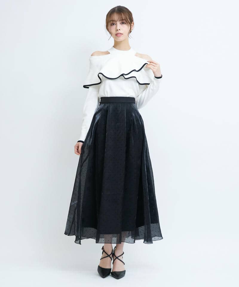 配色肩開きケープニットトップス 詳細画像 オフホワイト 2