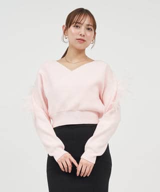 カシュクールアームフェザーニットトップス