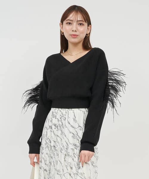 カシュクールアームフェザーニットトップス 詳細画像