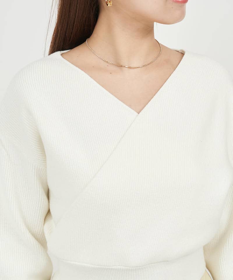 カシュクールアームフェザーニットトップス 詳細画像 オフホワイト 4