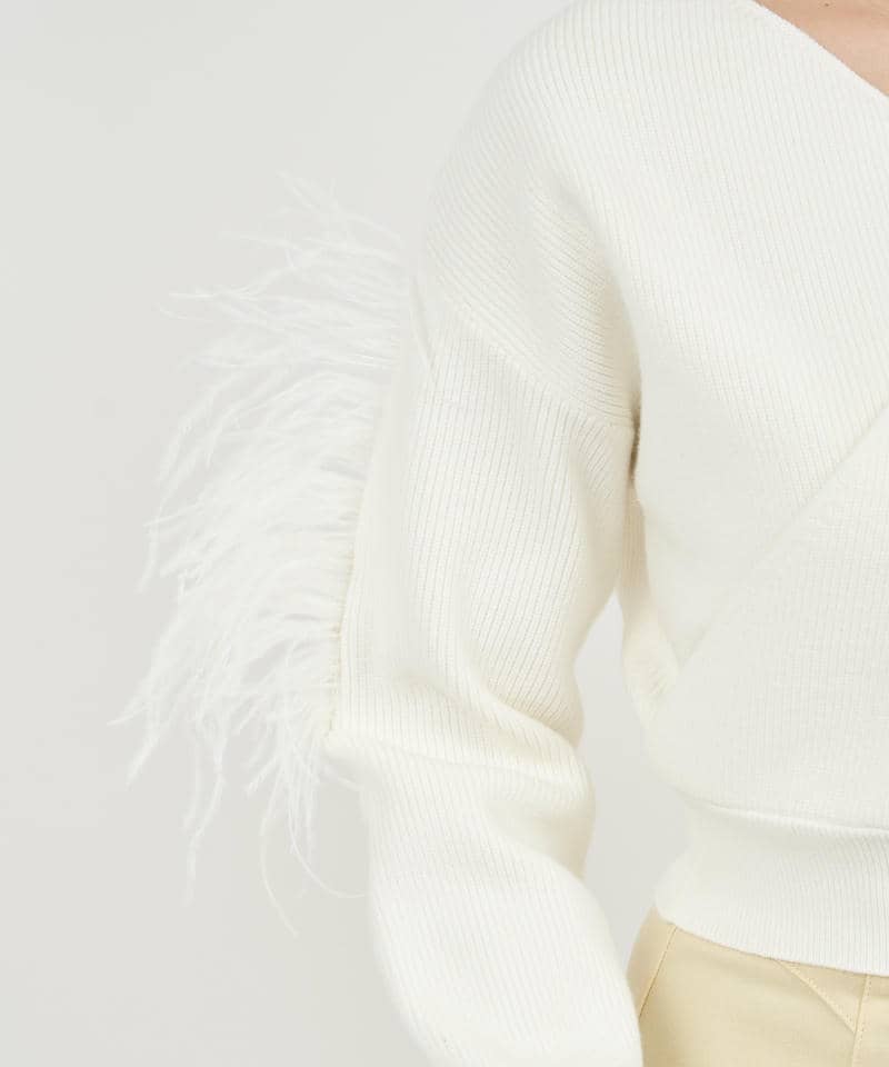 カシュクールアームフェザーニットトップス 詳細画像 オフホワイト 5