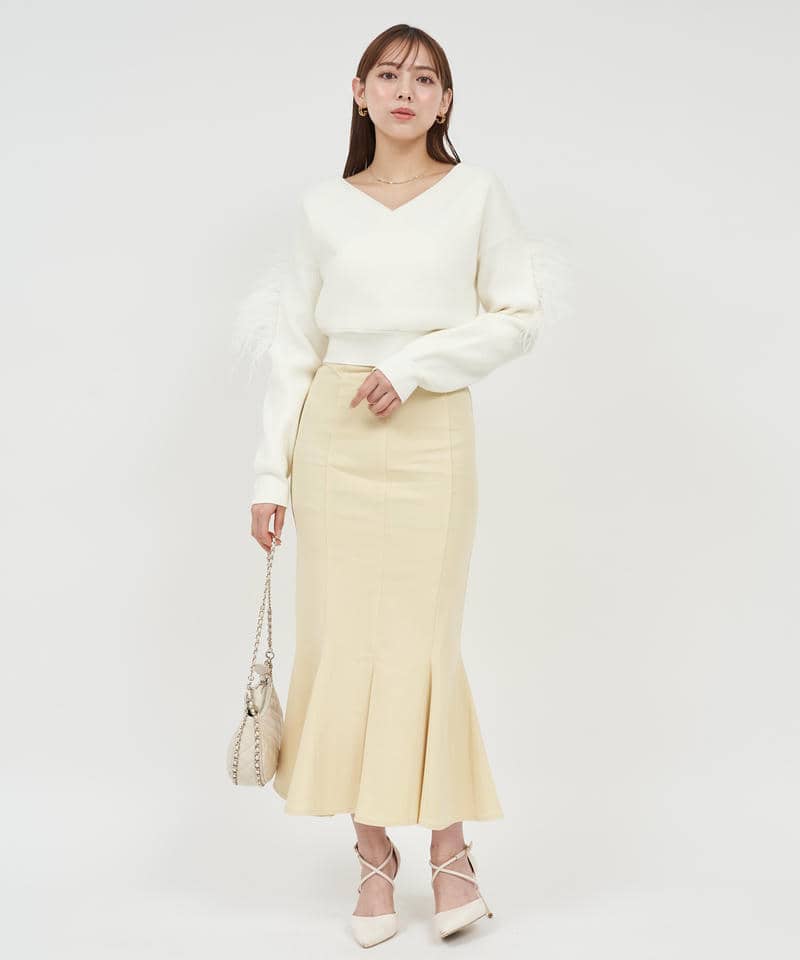 カシュクールアームフェザーニットトップス 詳細画像 オフホワイト 8