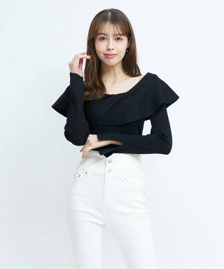 カシュクールデザインニットトップス