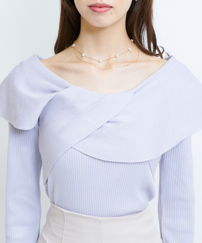 カシュクールデザインニットトップス 詳細画像 ブラック 5