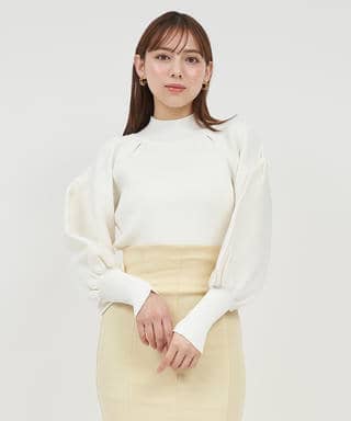 カットアウトボリュームスリーブニットトップス