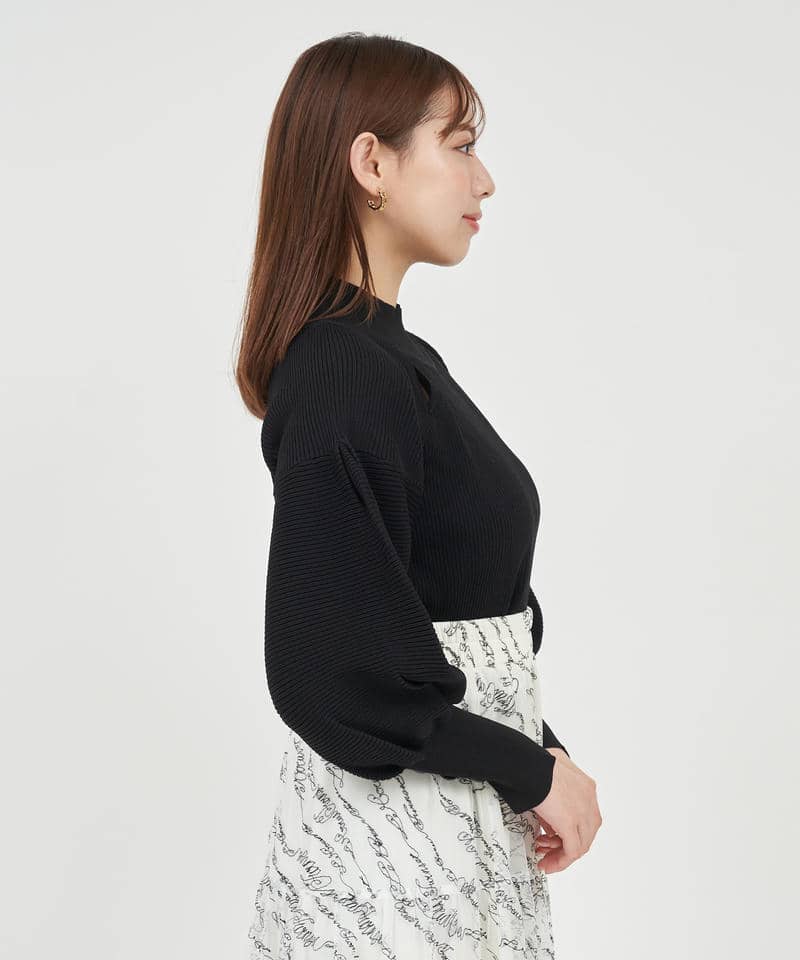 カットアウトボリュームスリーブニットトップス 詳細画像 ブラック 2