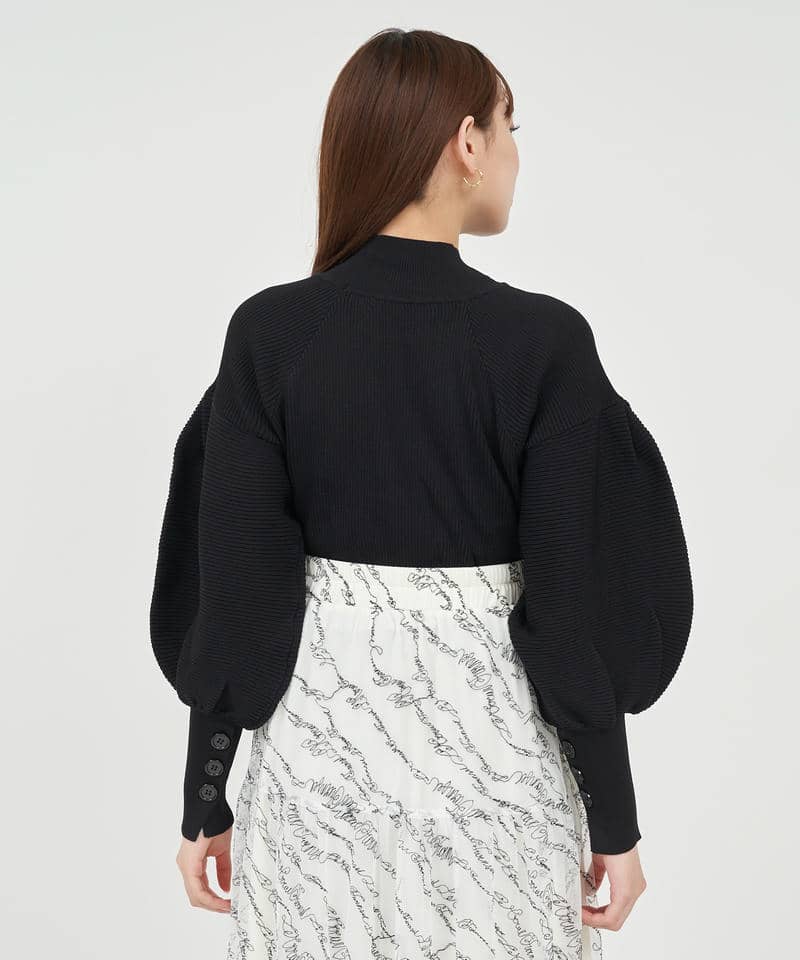 カットアウトボリュームスリーブニットトップス 詳細画像 ブラック 3