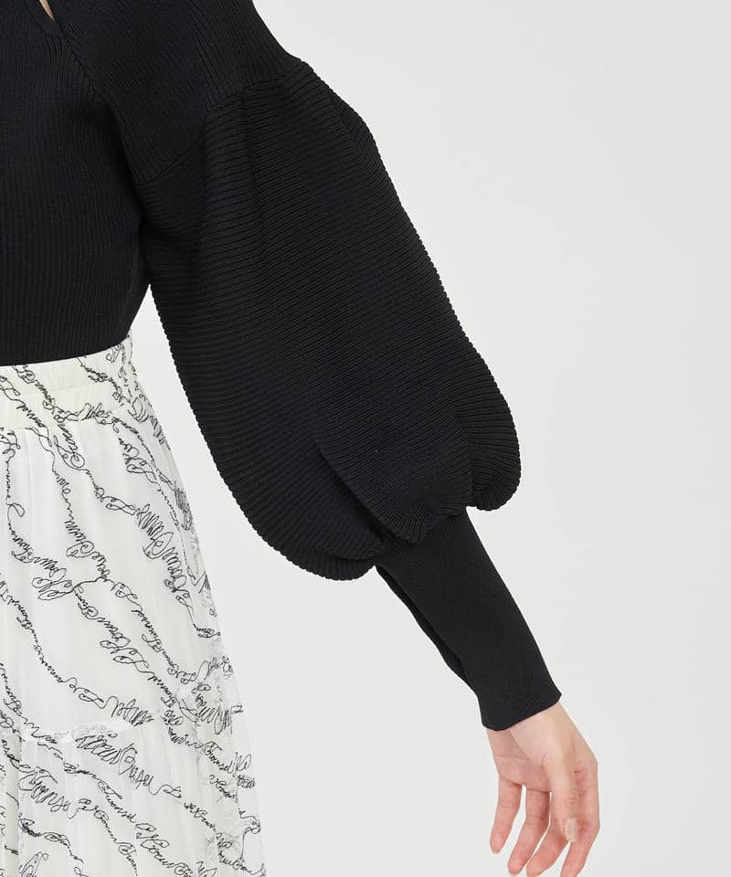 カットアウトボリュームスリーブニットトップス 詳細画像 ブラック 6