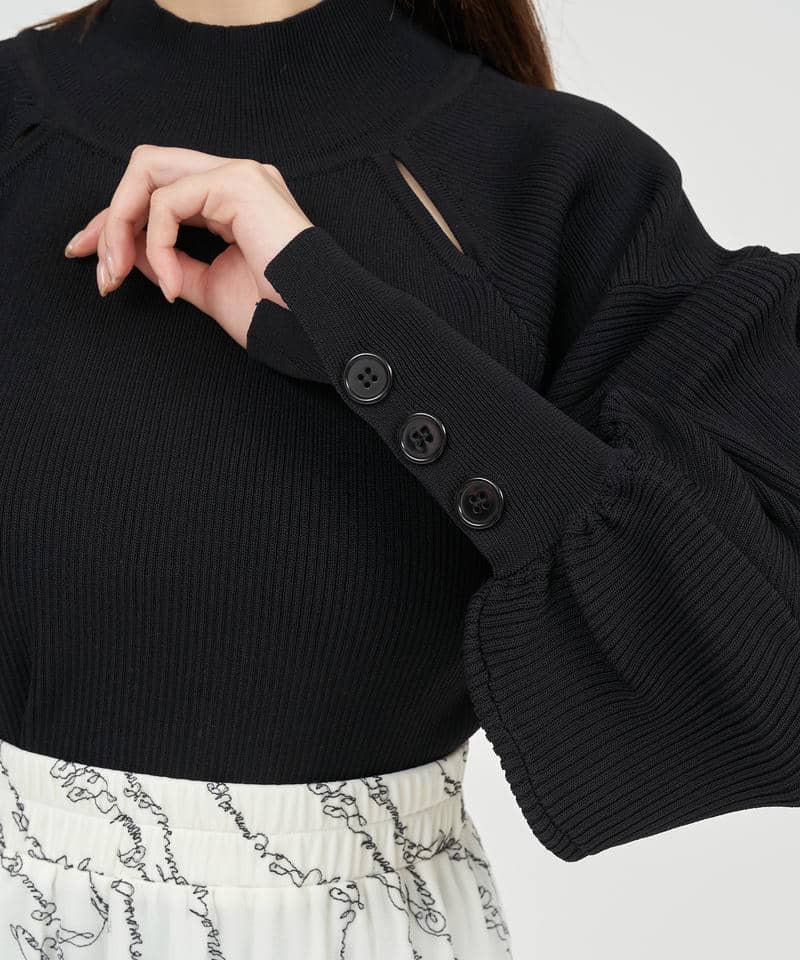 カットアウトボリュームスリーブニットトップス 詳細画像 ブラック 7