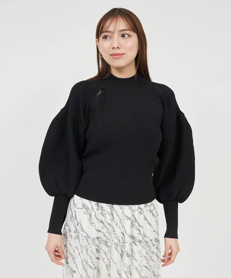 カットアウトボリュームスリーブニットトップス 詳細画像 ブラック 9
