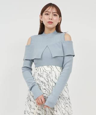 オープンショルダーリブニットトップス