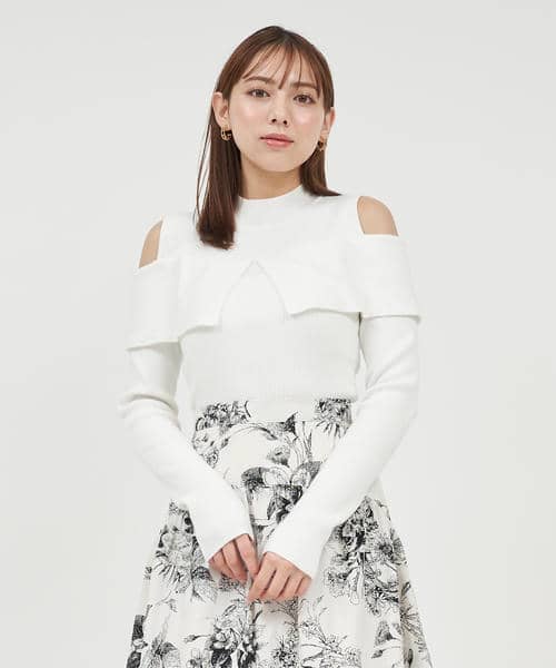 オープンショルダーリブニットトップス 詳細画像