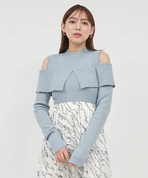 オープンショルダーリブニットトップス 詳細画像