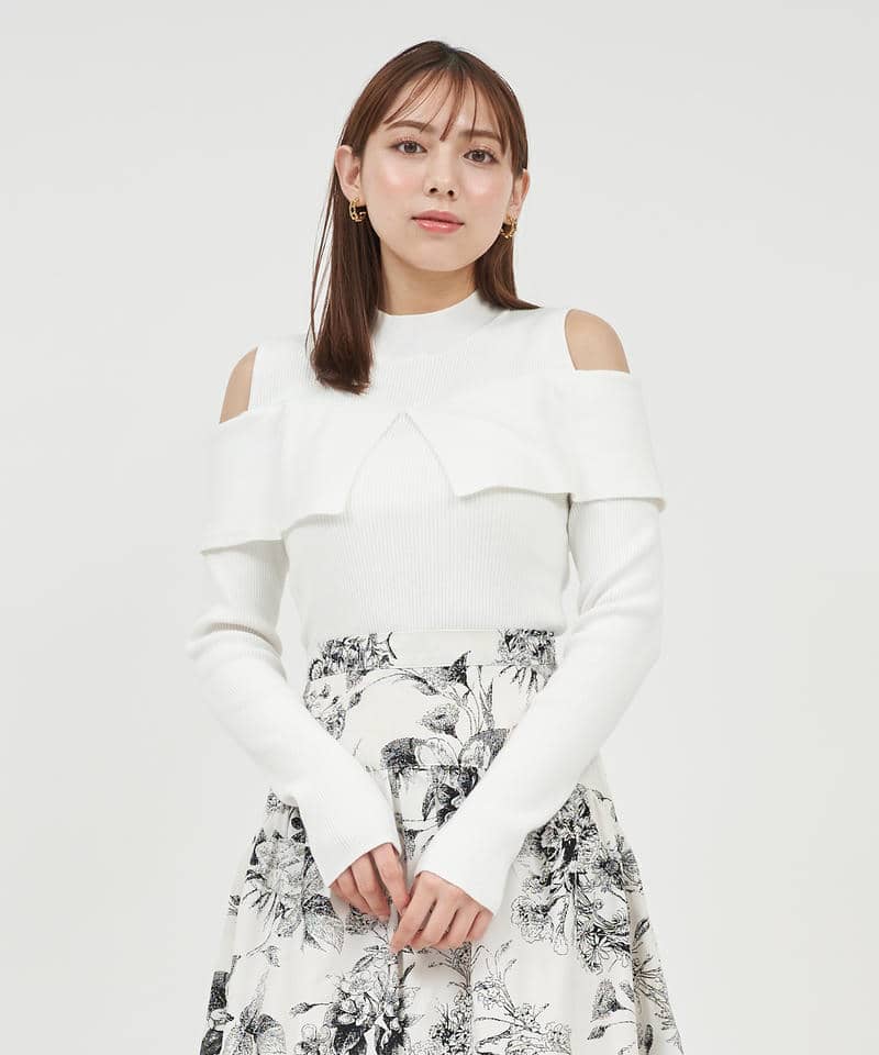 オープンショルダーリブニットトップス 詳細画像 オフホワイト 1