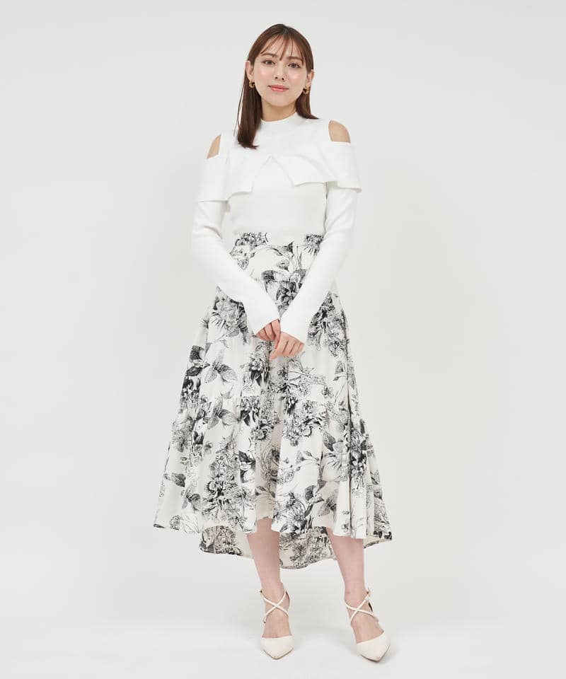 オープンショルダーリブニットトップス 詳細画像 オフホワイト 2