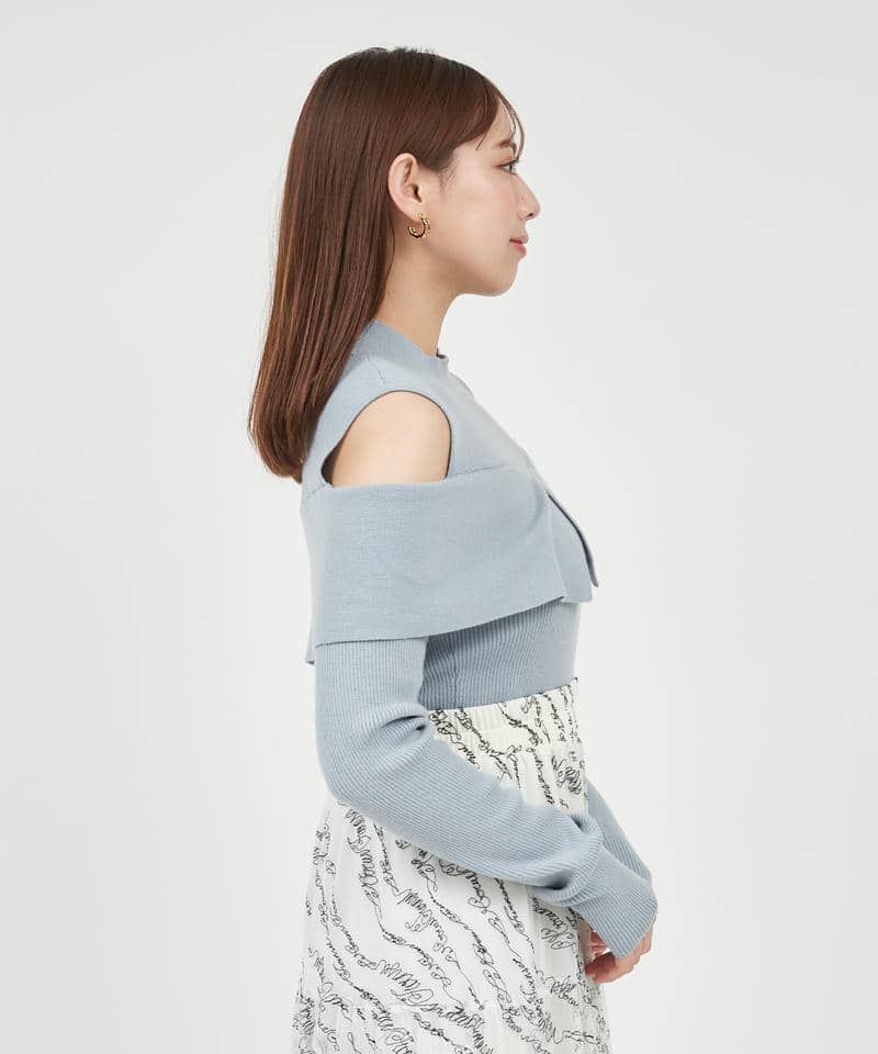 オープンショルダーリブニットトップス 詳細画像 ブルー 2
