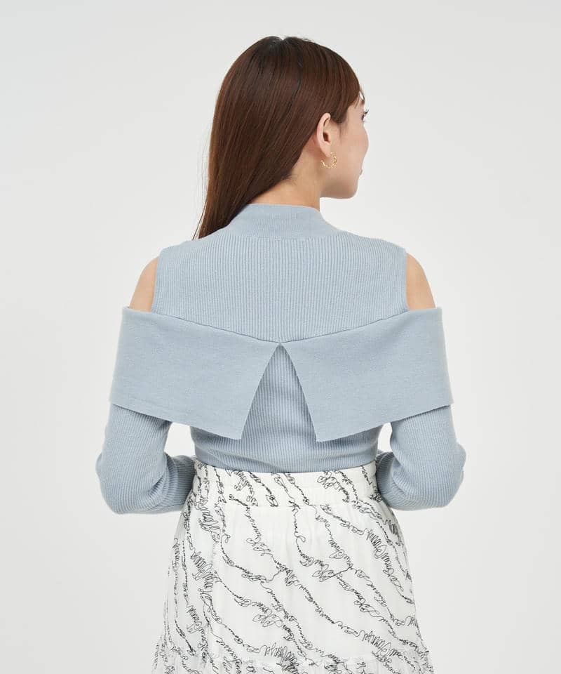 オープンショルダーリブニットトップス 詳細画像 ブルー 3