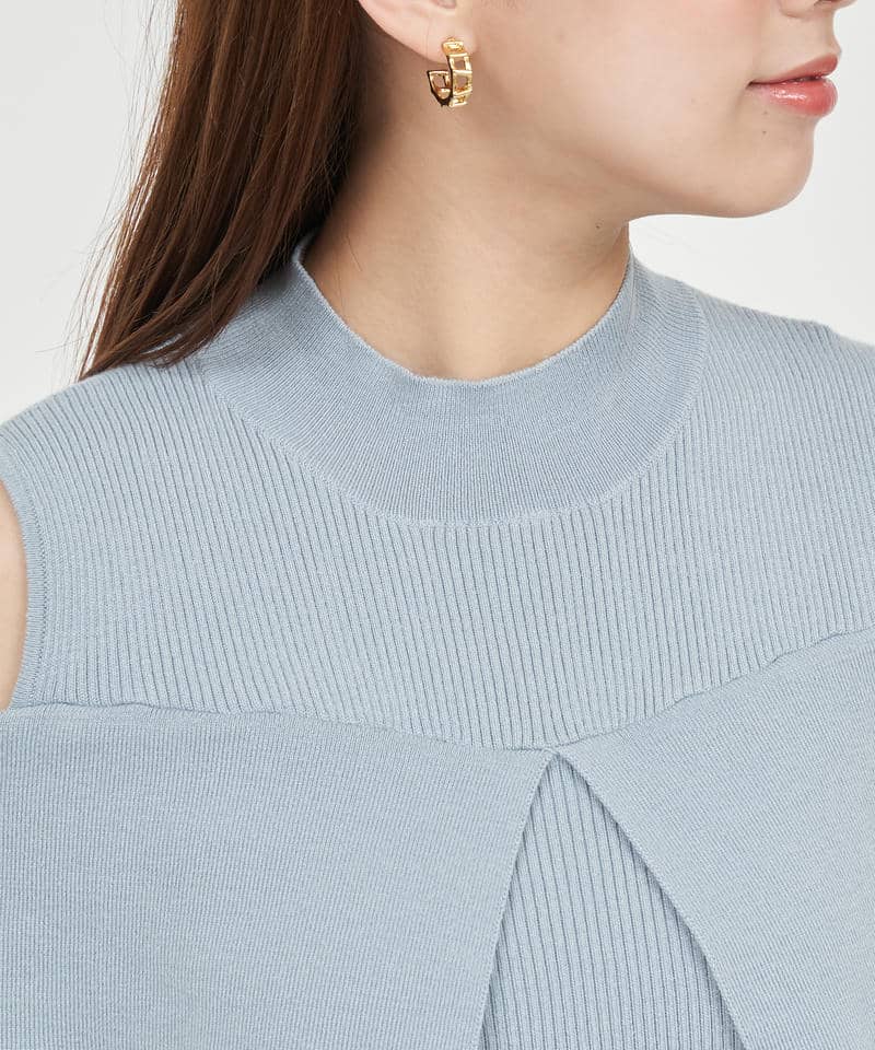 オープンショルダーリブニットトップス 詳細画像 ブルー 4