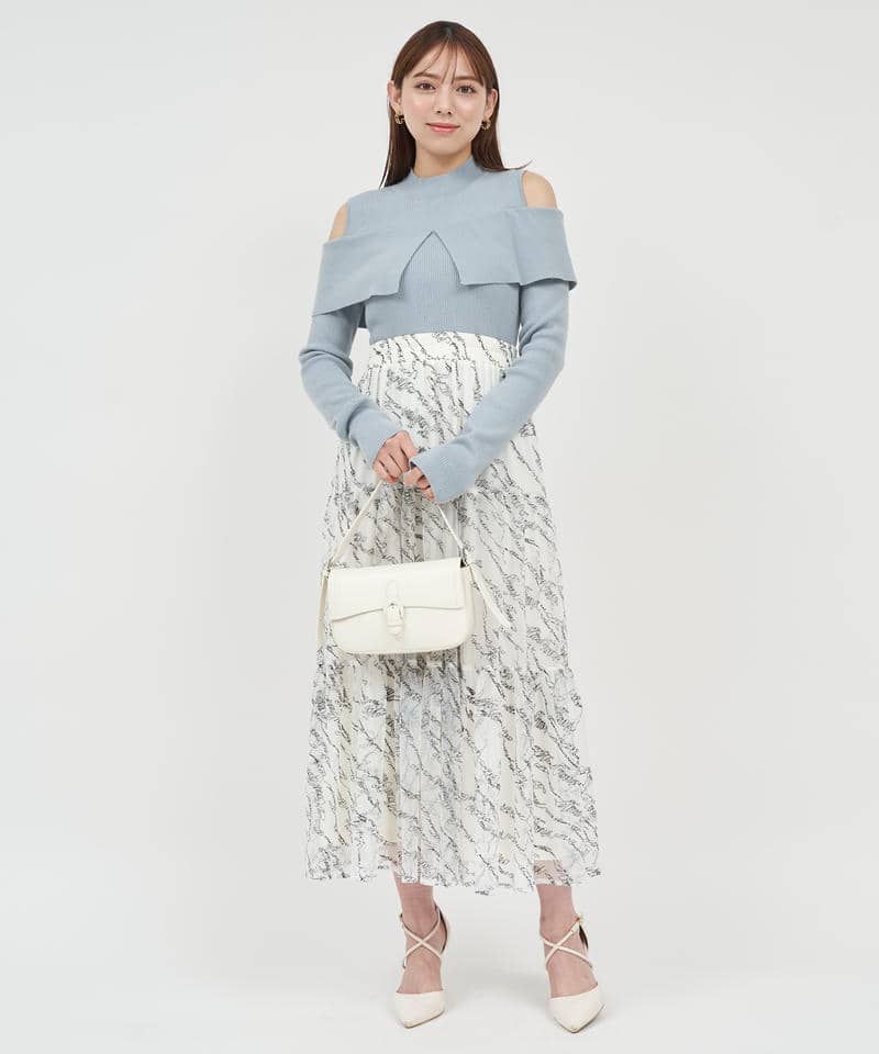 オープンショルダーリブニットトップス 詳細画像 ブルー 9