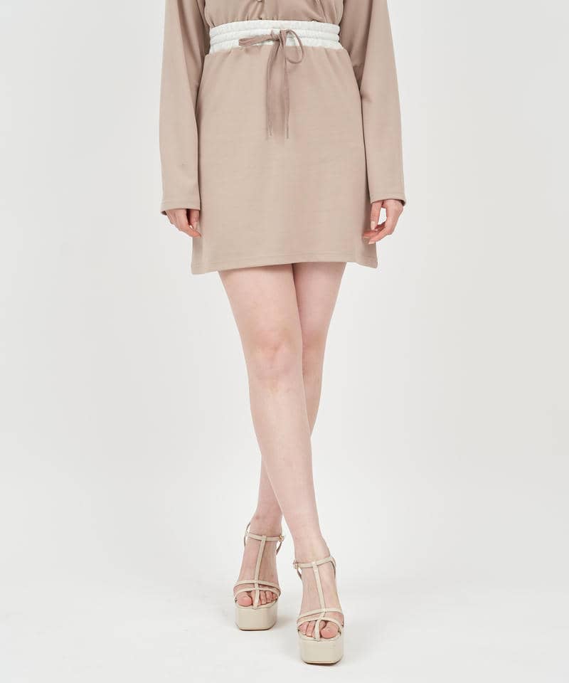 ウエスト配色ミニスカート 詳細画像 ベージュ 1
