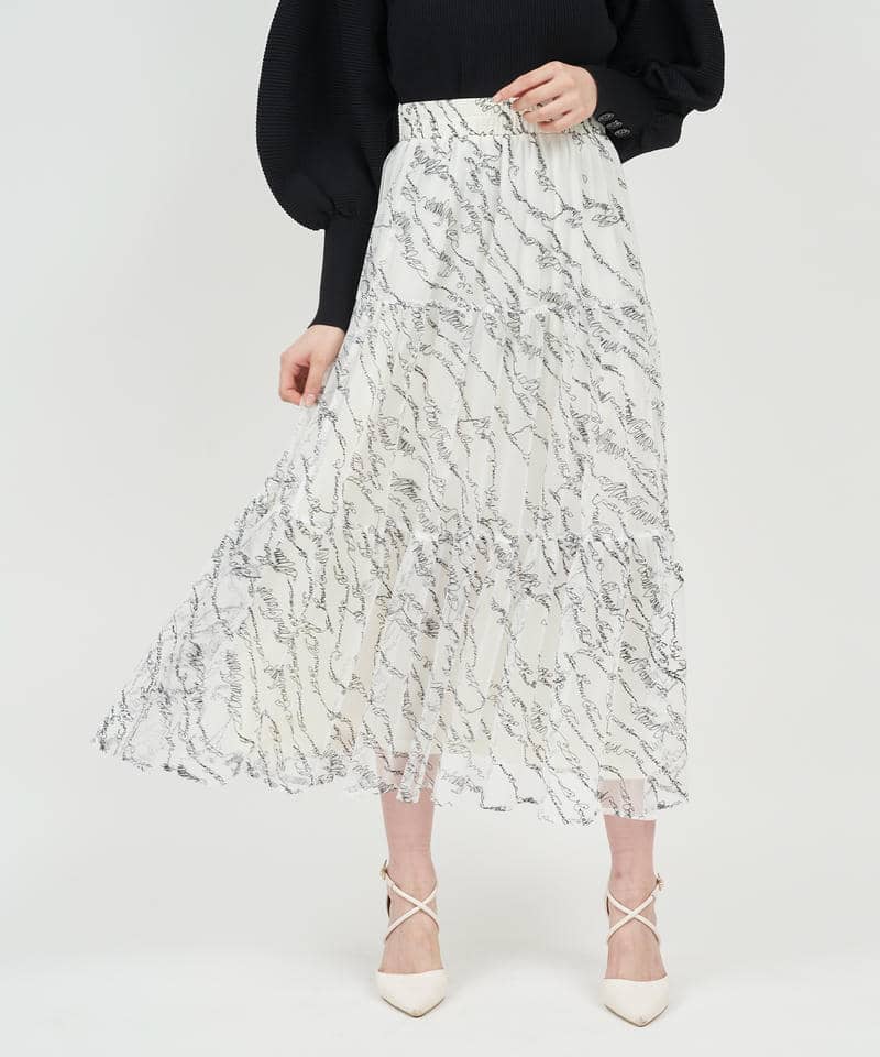 レタリングチュールフレアスカート 詳細画像 オフホワイト 1