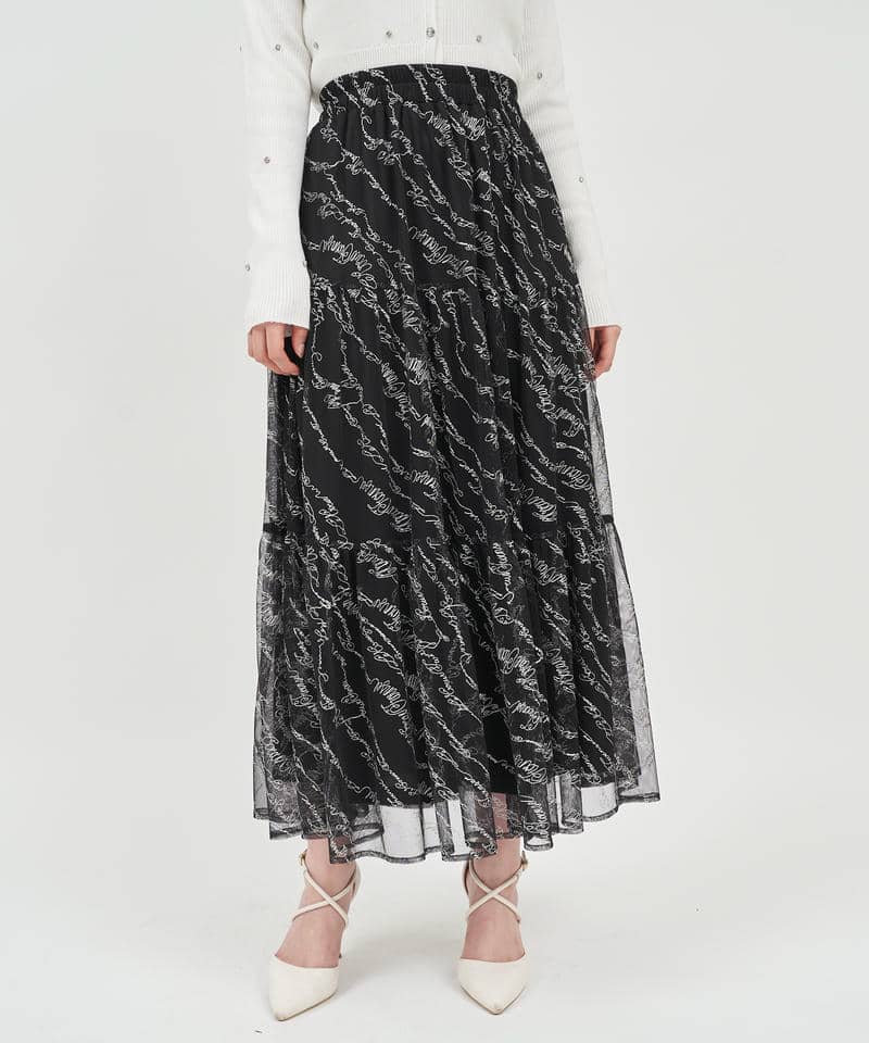 レタリングチュールフレアスカート 詳細画像 ブラック 1